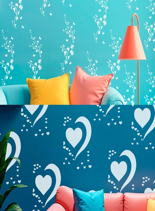 ARandNJ Combo Stencil for Wall Painting (Size:- 16X24 Inch) Theme:-Falling Heart & Floral Haze DIY Reusable Painting Design Suitable for Bedroom,Living Room Entrance (Pack of 2) - Image 1